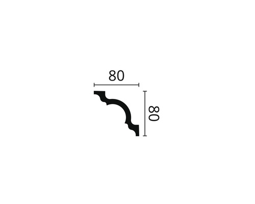 Abmessungen einer Zierleiste: 80 x 80 Millimeter
