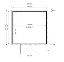 Grundrisszeichnung mit Maßangaben für ein Gartenhaus