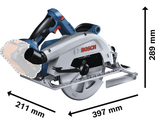 Bosch Akku-Handkreissäge mit Maßangaben