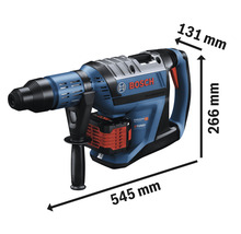 Bosch Bohrhammer mit den Maßen 545 mm Länge, 131 mm Breite und 266 mm Höhe.