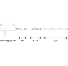 Abbildung einer LED-Leiste mit den Maßen 40x60x25/35 mm, 1 m, 0,14 m und 10 m.
