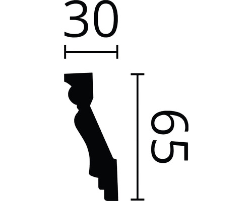 Abmessungen einer Zierleiste: 30 mal 65 Millimeter