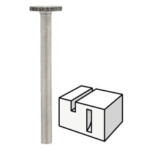 Fräser mit Führung und schematischer Darstellung eines Holzwürfels mit Schlitz