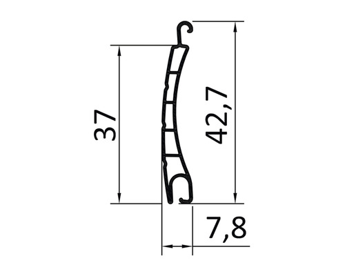 Technische Zeichnung eines Rollladenprofils mit Maßangaben