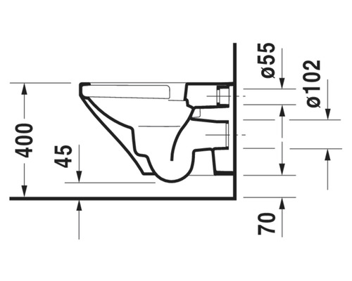Technische Zeichnung einer Toilette mit Maßangaben.