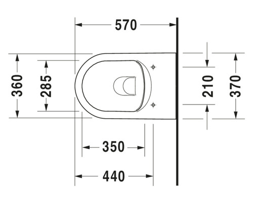 Technische Zeichnung eines Wand-WCs mit Maßangaben