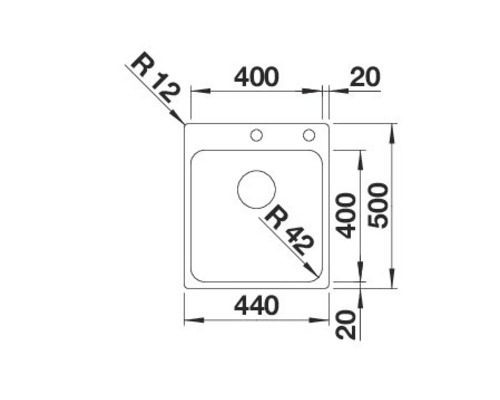 Skizze einer Spüle mit Maßangaben