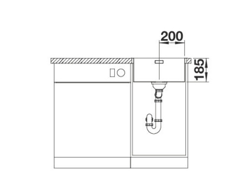 Technische Zeichnung eines Spülbeckens mit Abmessungen
