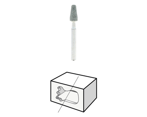 Schleifstift und Illustration der Anwendung