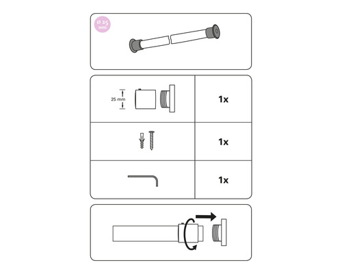 Installationsanleitung für Gardinenstange mit Durchmesser 25 Millimeter