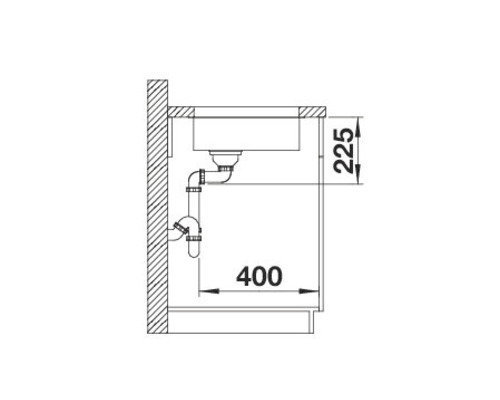 Skizze einer Spüle mit Maßangaben zur Installation