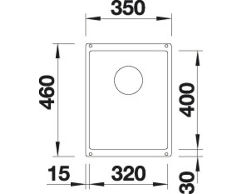 Technische Zeichnung einer Spüle mit Maßangaben 350, 460, 320, 400, 30 und 15.