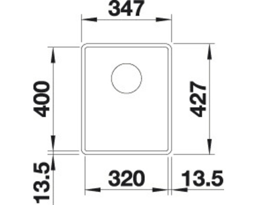 Technische Zeichnung einer Spüle mit Maßangaben