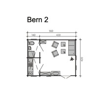 Grundrisszeichnung des Gartenhauses Bern 2 mit Maßangaben