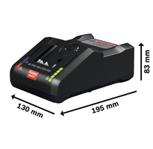 Bosch Ladegerät mit den Maßen 130 mm, 195 mm und 83 mm