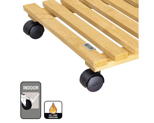 Rollbrett aus Holz mit Rollen für den Innenbereich, Symbol für Innenbereich, Symbol für Ölpflege