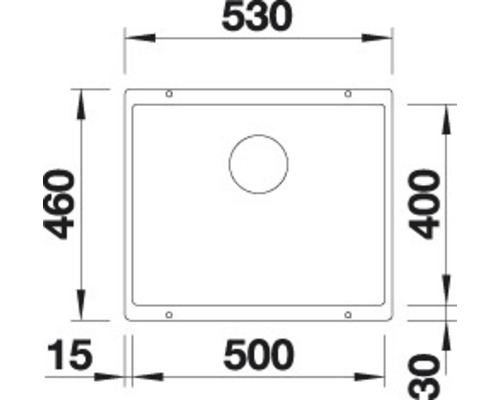 Technische Zeichnung eines Spülbeckens mit Maßangaben