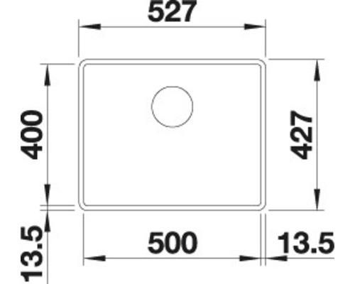 Zeichnung einer Spüle mit Maßangaben