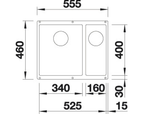 Abmessungen einer Spüle: 555 x 460 Millimeter