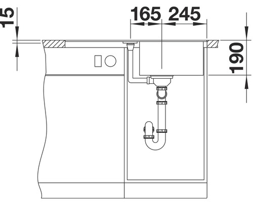 Zeichnung eines Spülbeckens mit Maßangaben