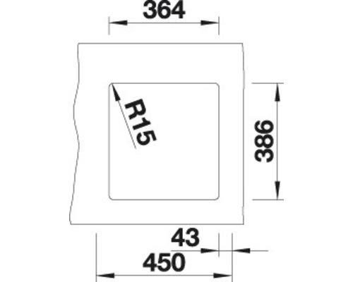 Technische Zeichnung mit Maßangaben für ein Produkt, einschließlich Länge 450, Breite 364 und Höhe 386.