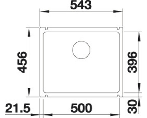 Technische Zeichnung einer Spüle mit Maßangaben