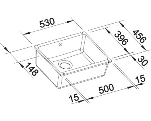Zeichnung einer Spüle mit Maßangaben