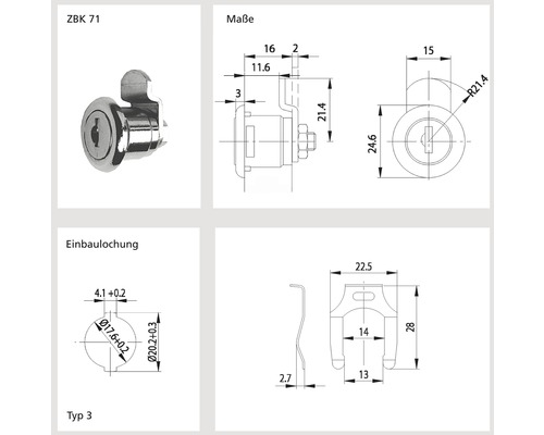 Technische Zeichnung ZBK 71 mit Maßangaben