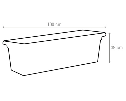 Illustration eines Pflanzkastens mit den Maßen 100 cm Länge und 39 cm Höhe