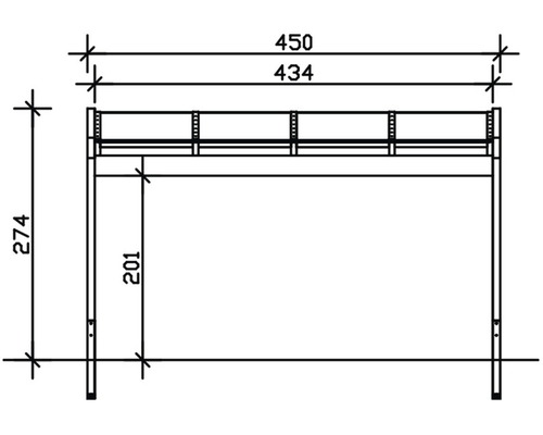 Technische Zeichnung eines Regals mit Maßangaben