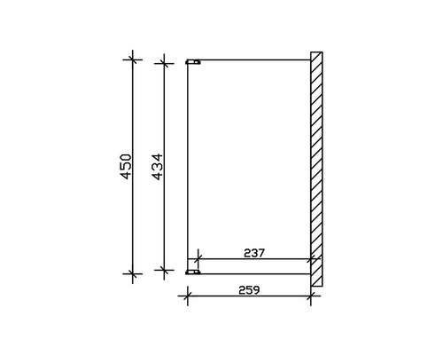 Technische Zeichnung eines Schranks mit Maßangaben 450, 434, 237 und 259