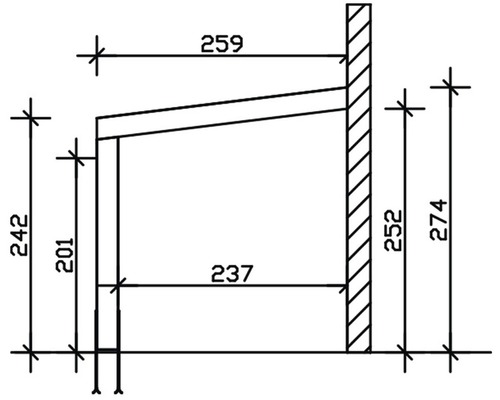 Technische Zeichnung eines Objekts mit Maßangaben.