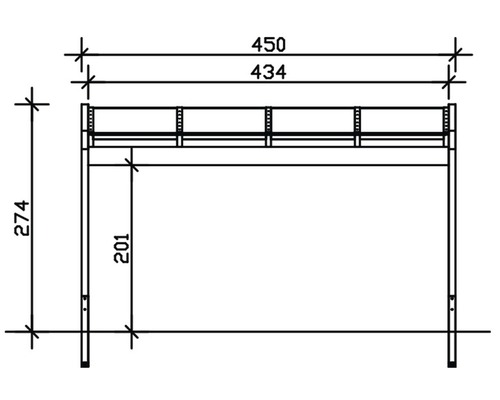 Technische Zeichnung eines Möbeltischgestells mit Maßangaben