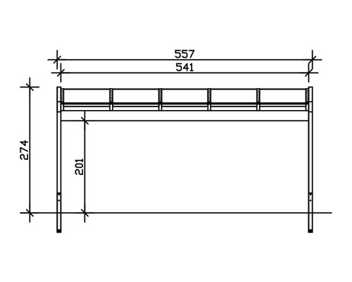 Technische Zeichnung eines Gerüstbocks mit Maßangaben.