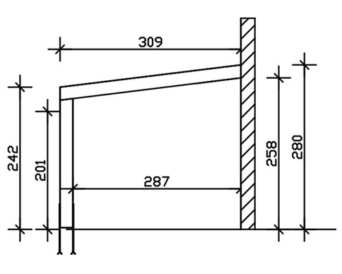 Technische Zeichnung einer Überdachung mit Maßangaben