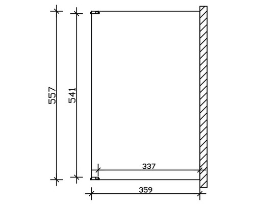 Technische Zeichnung eines Badezimmerregals mit Maßangaben.