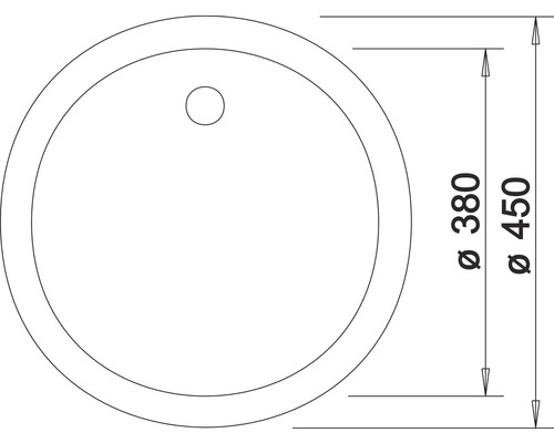 Technische Zeichnung eines runden Waschbeckens mit den Durchmessern 380 Millimeter und 450 Millimeter.