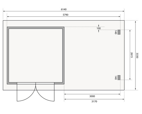 Grundriss eines Gartenhauses mit Maßangaben