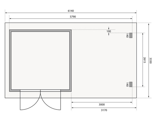 Grundriss eines Gartenhauses mit Maßangaben