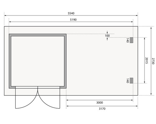 Grundriss eines Gerätehauses mit Maßangaben
