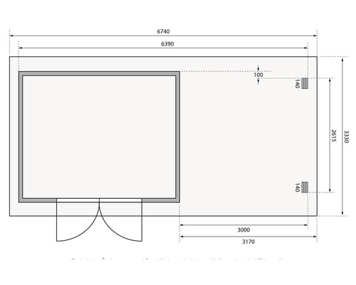 Grundriss eines Gartenhauses mit Maßangaben