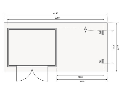 Grundriss eines Gartenhauses mit Maßangaben