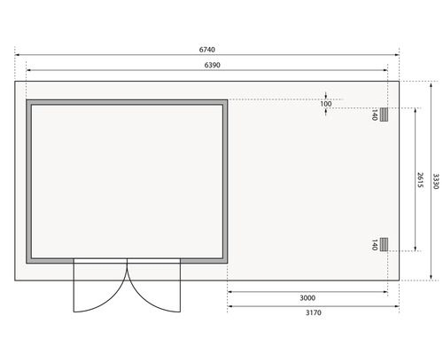 Grundriss einer Gartenlaube mit Maßangaben