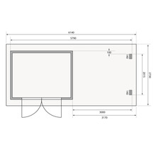 Grundrisszeichnung einer Gerätehütte mit Maßangaben