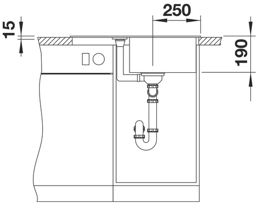 Einbauspüle mit Maßangaben für Tiefe und Breite