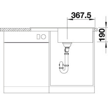 Zeichnung einer Spüle mit Abmessungen 367,5 und 190