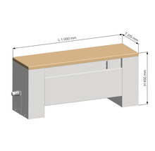 Abbildung einer Heizkörperverkleidung mit den Maßen Länge 1000 mm, Tiefe 315 mm und Höhe 450 mm.