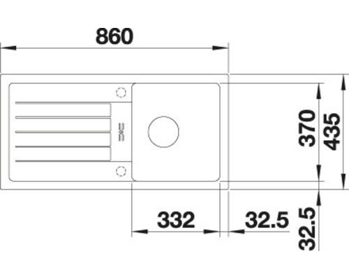 Technische Zeichnung einer Küchenspüle mit Maßangaben
