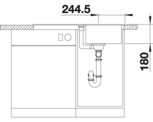 Skizze eines Spültischunterschranks mit Maßangaben.