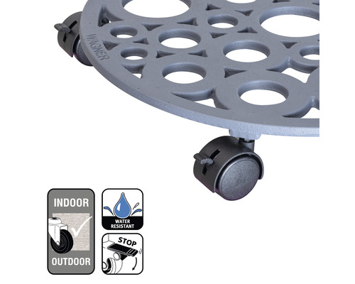 Wagner Pflanzenroller aus Metall mit Rollen für den Innen- und Außenbereich, wasserabweisend und mit Feststellfunktion